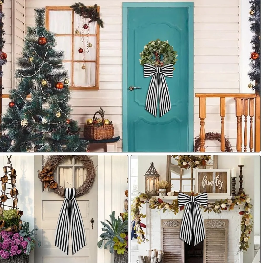 Boxwood Wreath Sash Garland Black White Striped